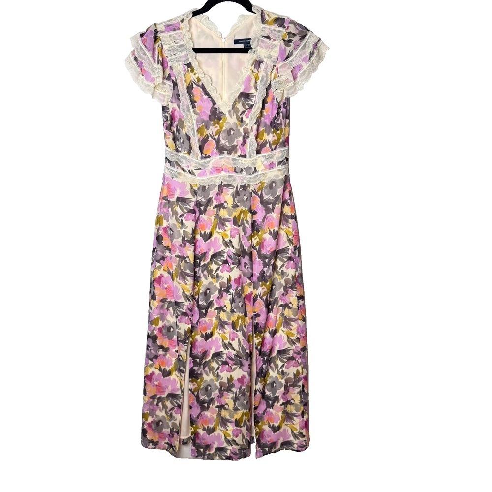 Y2K Style Floral Lace Dress Sz S / 4 Fairy Midi Cottage Babydoll 4 Spring Weddin - Picture 2 of 16